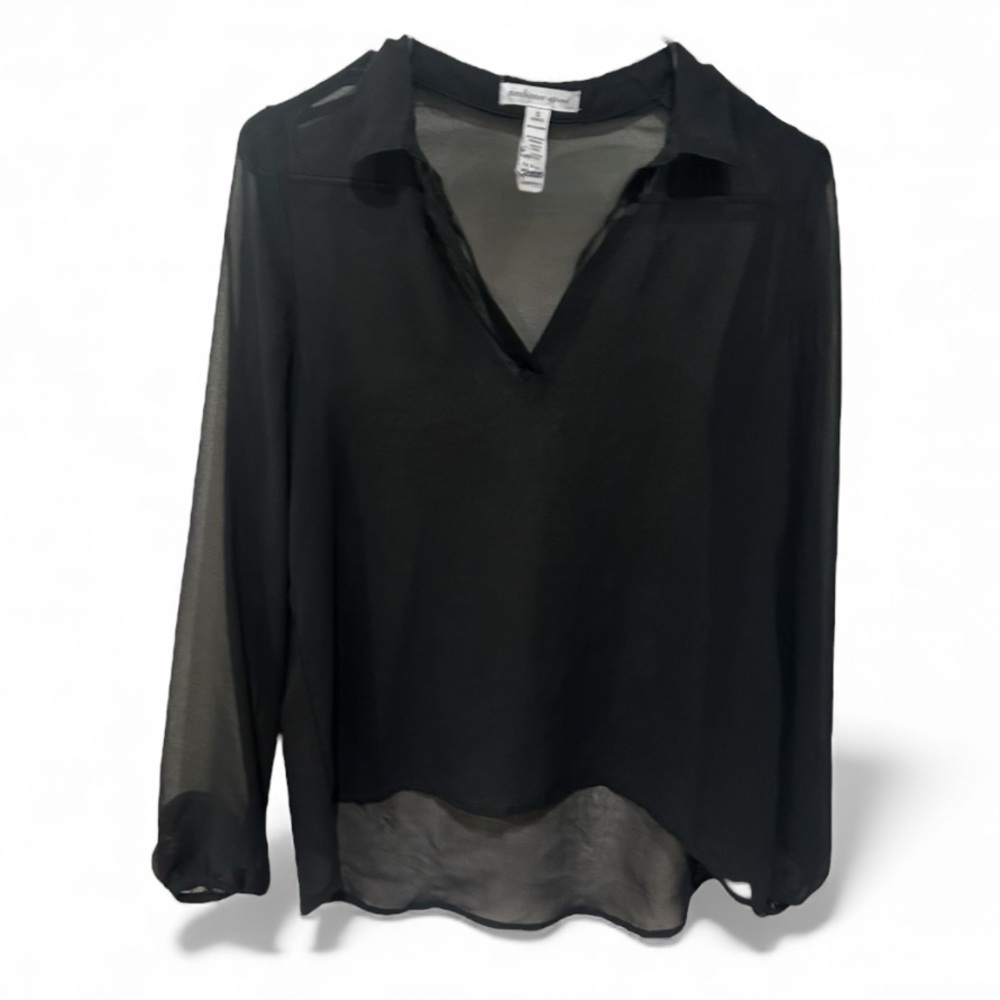 💐Ambiance Apparel Black Collared Sheer Blouse in Size Small